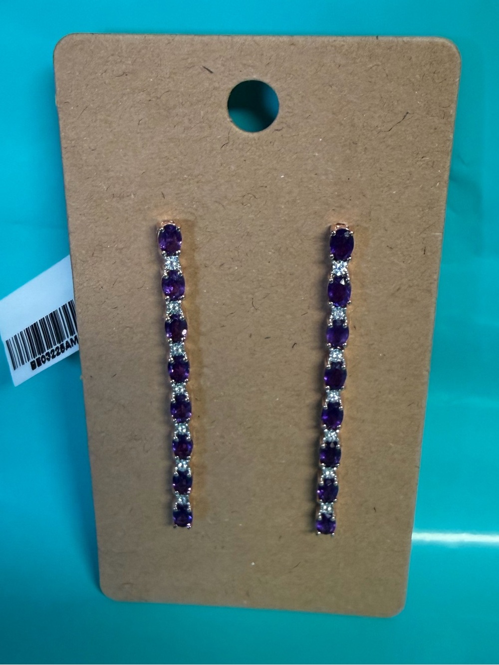 Sterling Silver 925 Amethyst & White Stone Linear Drop Earrings 3.4 CTW